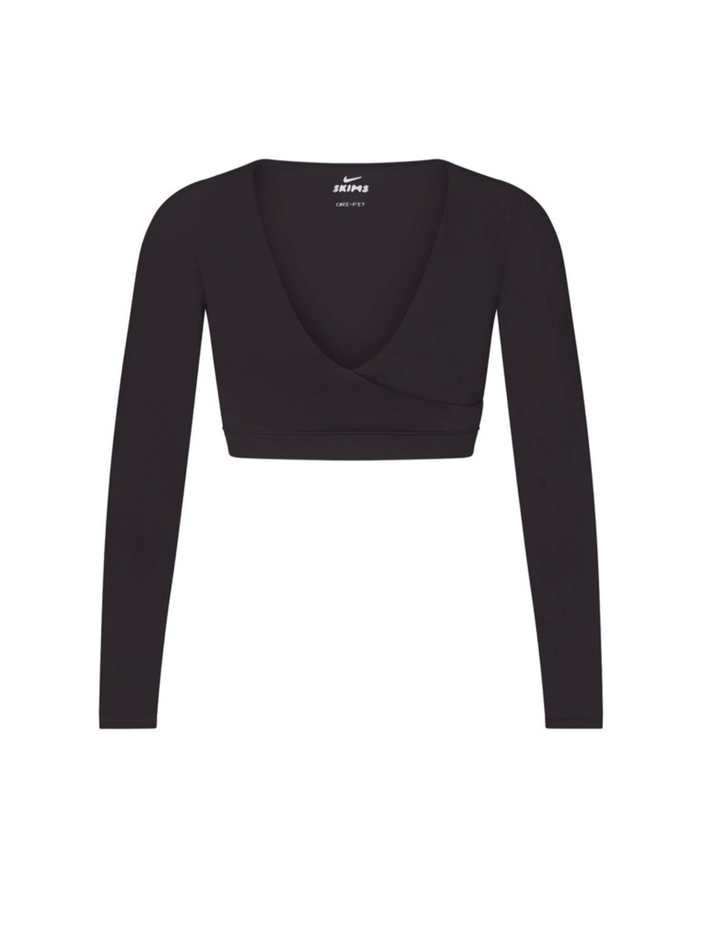 NIKESKIMS Black Long-Sleeve Cropped Wrap Top